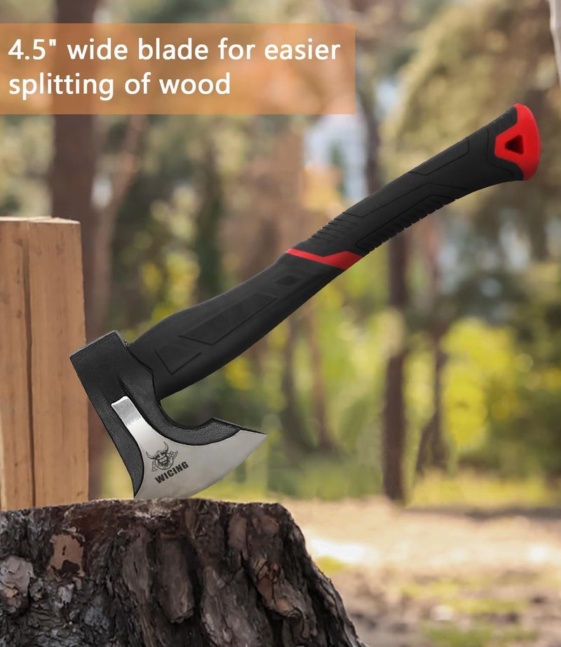 WICING 15 inch Hatchet for Small to Medium Size Kindling, Splitting Axe 1065 High Manganese Steel and Ergonomic Fiberglass Handle, 2.3 pounds - Image 5
